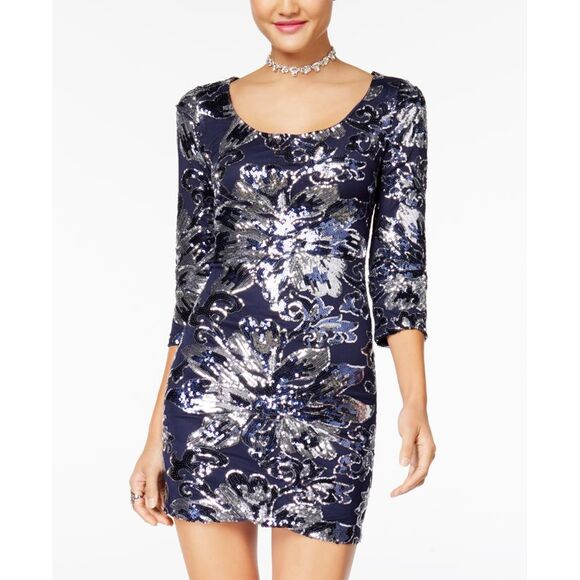 Crystal Doll Juniors Floral Sequined Bodycon Dress - Picture 1 of 1